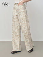 FSLE Retro Full Print Curved Jeans Women 2025 New Autumn Straight Loose Casual Pants 25FS13216