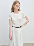 ZIQIAO Minimalism Style 4 Color Simple Round Neck Slim T-shirt Women's Short Sleeve 2025 Summer New Arrival Pink Top 25ZQ92356