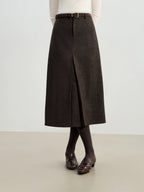 ZIQIAO 2025 Autumn Winter Women Retro Brown PU Leather Box Pleated Skirt - High Waist Midi Length A-Line Skirt for Casual