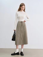 ZIQIAO Houndstooth Pleated Skirt Women's 2025 Autumn New Style College Style Pattern Versatile Casual Mid-length Skirt 25ZQ93064