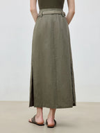 ZIQIAO 2025 Summer Women's Linen A-Line Midi Skirt - Triple Vent Hem & Breathable Styling Casual Loose Skirts 25ZQ92182