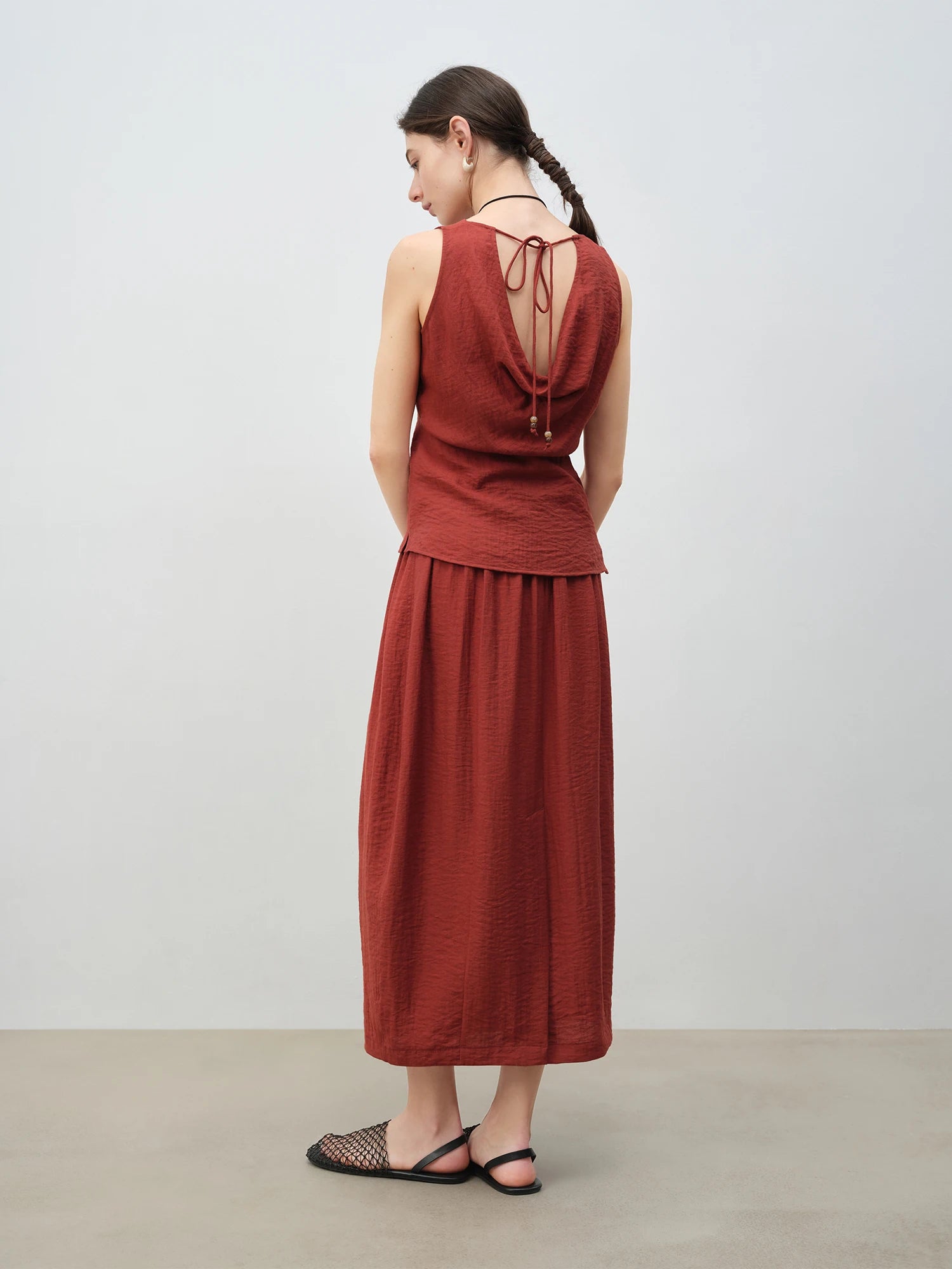 ZIQIAO 2025 Summer Petite Women Asian-Inspired Sleeveless Set - Flowy Blouson Skirt Tank Top Casual Outfit for Special Occasions