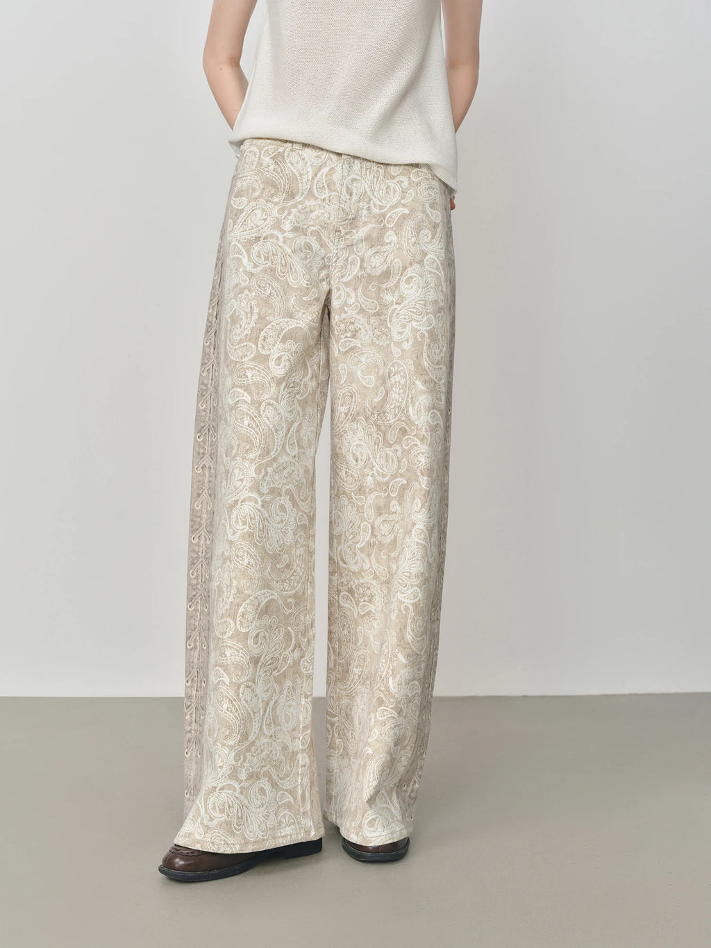 FSLE Retro Full Print Curved Jeans Women 2025 New Autumn Straight Loose Casual Pants 25FS13216