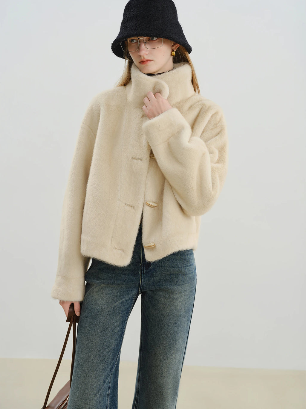 ZIQIA 2025 Winter Women Short Faux Fur Coat with Toggle Buttons - Eco-Friendly Integrated Fur Leather Look New Arrival Outerwear