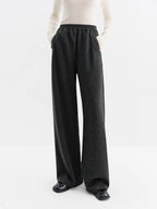 FSLE 2025 Winter Women's High Waist Wide Leg Pants for Office - Comfort Fit Straight Trousers Elastic Waist for Daily Casual