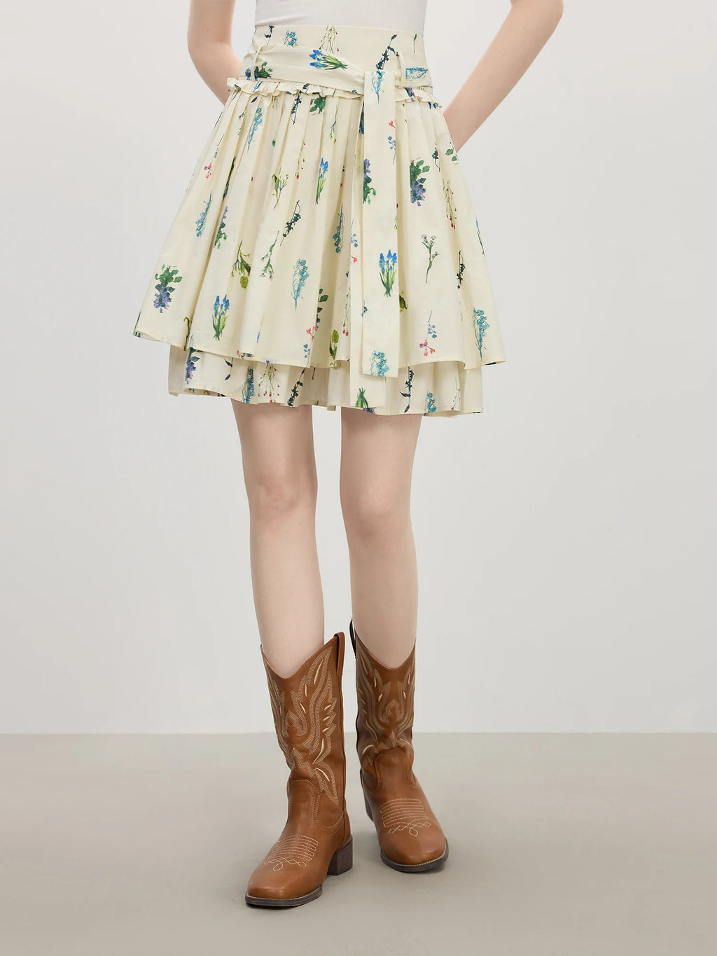 FSLE 2025 Summer Pleated Skirt Women's Printed Flared Midi Skirt Trendy Y2K Casual High Waist A-Line Skirt 25FS12786