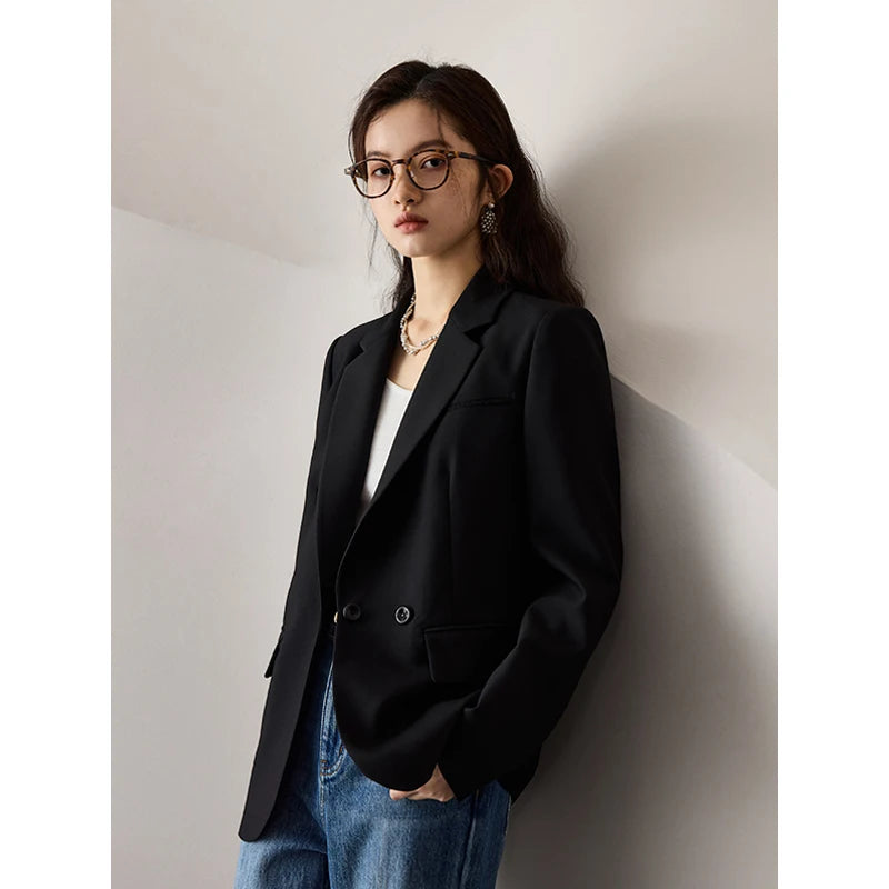 ZIQIAO Office Lady Suit Jacket For Women Niche 2023 Autumn New High-End Suit Black Women Casual Loose Coats Solid