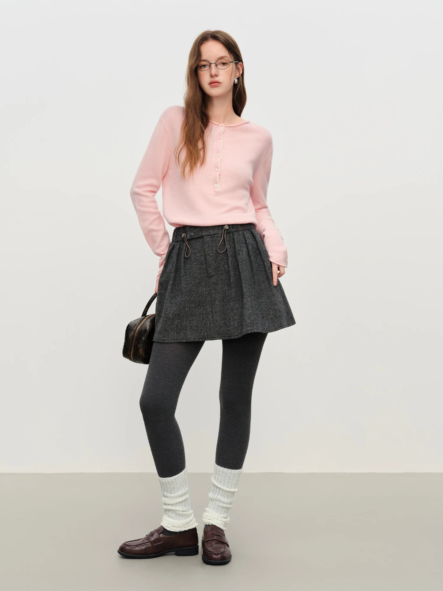 FSLE Sweet & Cute Elastic Waist Pleated Short Skirt for Women - Winter 2025 New Arrival, Flared HemPerfect for Casual  Skirts