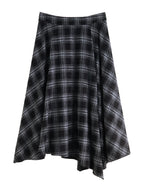 ZIQIAO 2025 Women's Retro Plaid A-Line Skirt - High Waist Flared Swing Midi Skirt with Pleated Detail for Office Casual