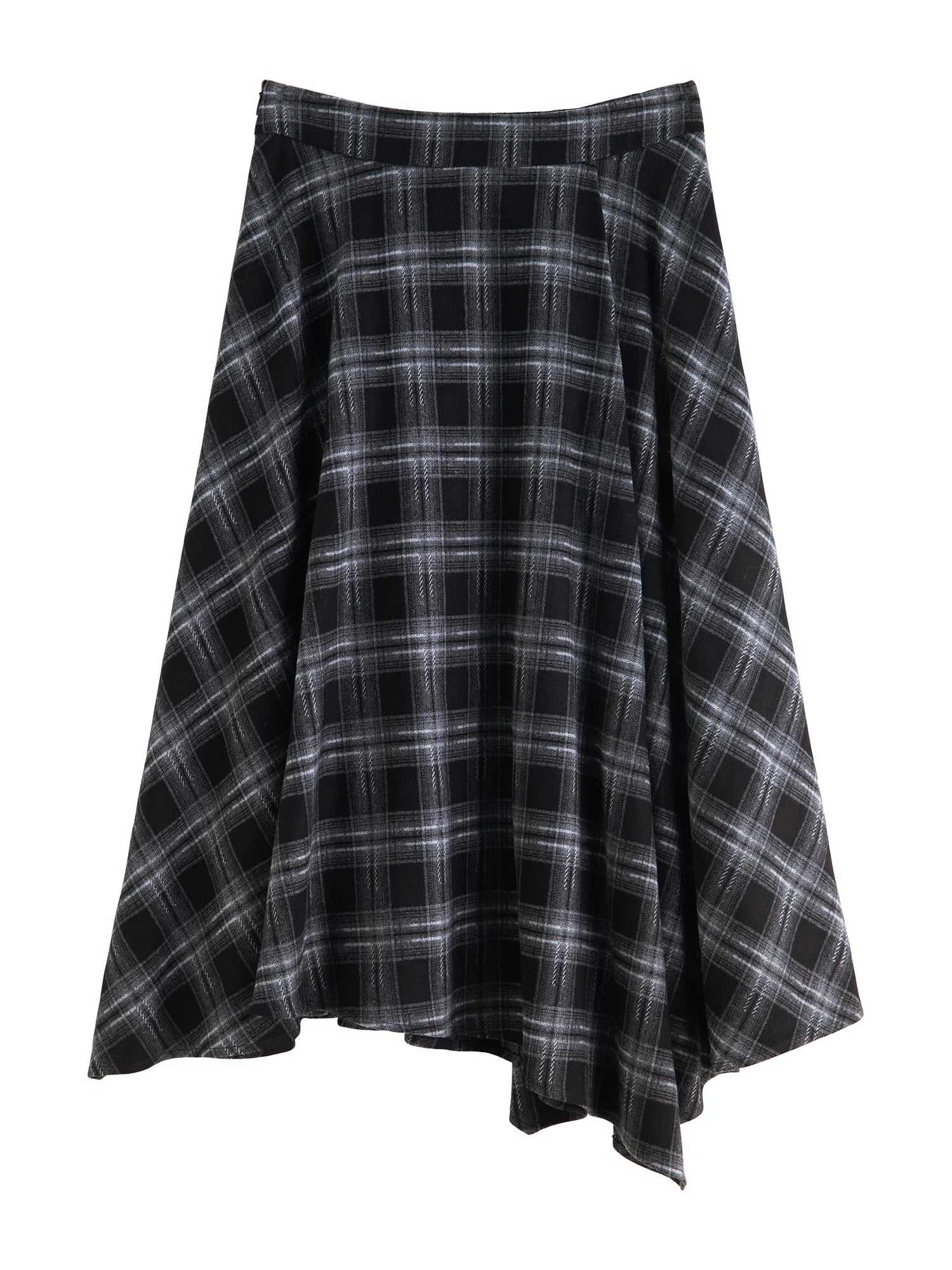 ZIQIAO 2025 Women's Retro Plaid A-Line Skirt - High Waist Flared Swing Midi Skirt with Pleated Detail for Office Casual