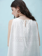 ZIQIAO 2025 Summer Women's Laser-Cut Round Neck Two-Piece Set - Petite-Optimized Slimming Silhouette & Textured Chiffon Skirt