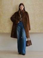 ZIQIAO Korean Style Stand-up Collar Faux Mink Coat for Women 2025 Winter New Style Faux Fur Warm Coat Soft Cozy Streetwear