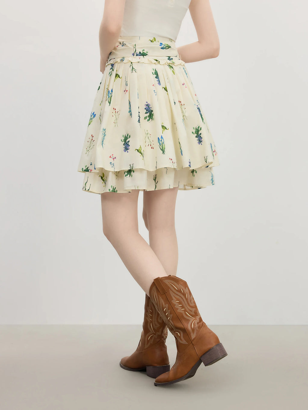 FSLE 2025 Summer Pleated Skirt Women's Printed Flared Midi Skirt Trendy Y2K Casual High Waist A-Line Skirt 25FS12786