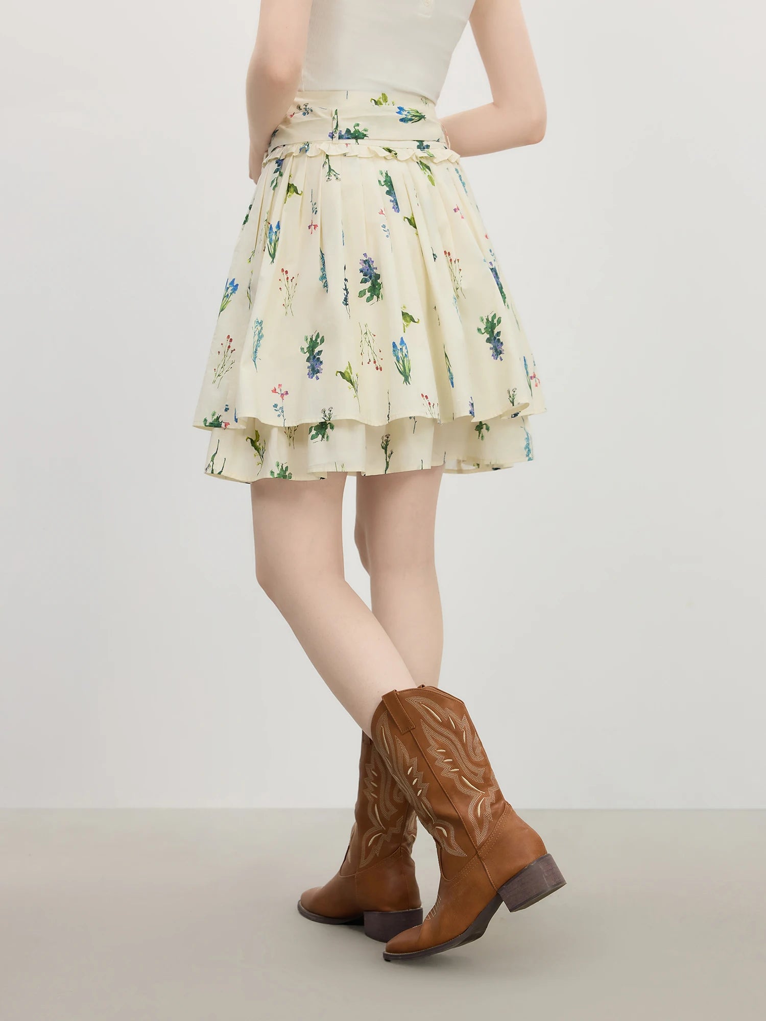 FSLE 2025 Summer Pleated Skirt Women's Printed Flared Midi Skirt Trendy Y2K Casual High Waist A-Line Skirt 25FS12786