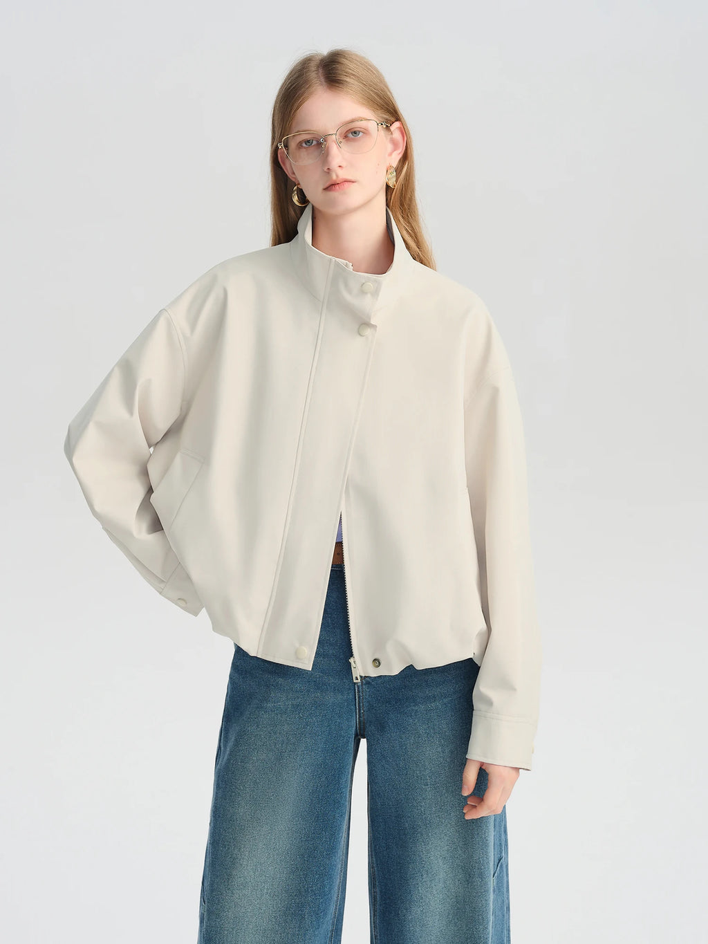 ZIQIAO Autumn 2025 Women's Cropped Stand Collar Jacket - Relaxed Fit Casual Short Outerwear Lightweight Layering Basic Top