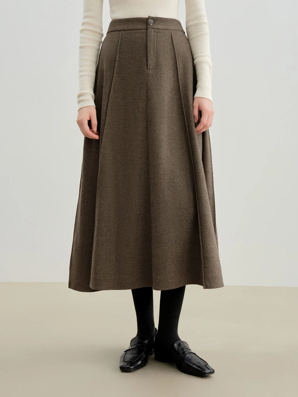 ZIQIAO 2025 Autumn Winter New Arrival Elegant 3D-Seamed Wool Draping Flared Umbrella-Style Skirt Stylish Half-Length Slim Skirts