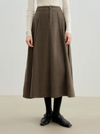 ZIQIAO 2025 Autumn Winter New Arrival Elegant 3D-Seamed Wool Draping Flared Umbrella-Style Skirt Stylish Half-Length Slim Skirts