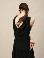 ZIQIAO 2025 Summer Petite Women Asian-Inspired Sleeveless Set - Flowy Blouson Skirt Tank Top Casual Outfit for Special Occasions