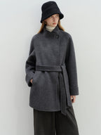 ZIQIAO 2025 New Arrival Chic Double Sided Camel Wool Blend Coat Elegant Short Jacket with College-Inspired Design Autumn Winter