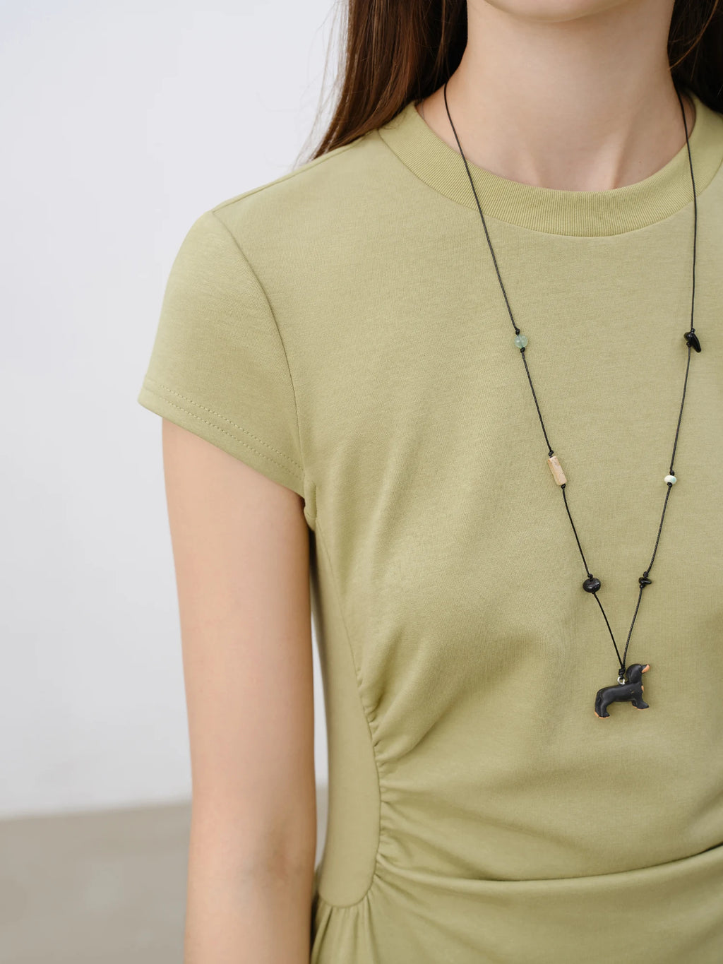 ZIQIAO 2025 SS Petite Women Slim Fit Waist-Cinching Knit Dress - Stretchy Bodycon Midi Dress Round Neck Casual Minimalist