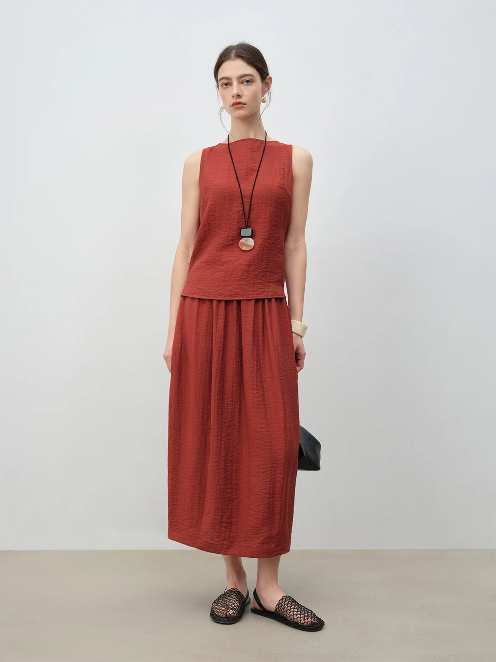 ZIQIAO 2025 Summer Petite Women Asian-Inspired Sleeveless Set - Flowy Blouson Skirt Tank Top Casual Outfit for Special Occasions