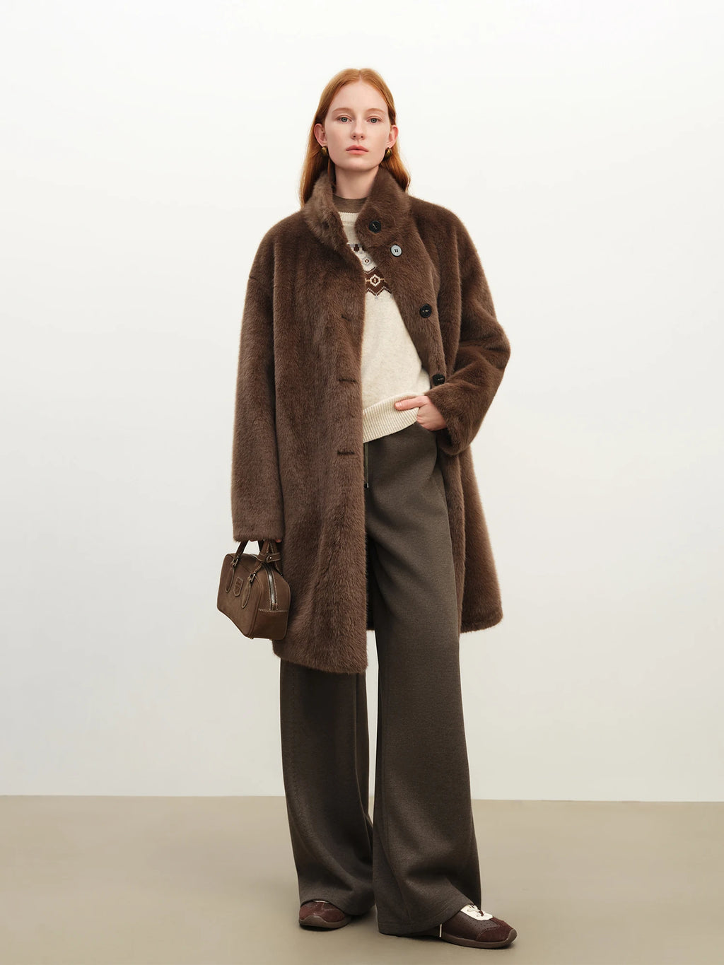 ZIQIAO Korean Style Stand-up Collar Faux Mink Coat for Women 2025 Winter New Style Faux Fur Warm Coat Soft Cozy Streetwear