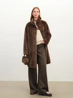 ZIQIAO Korean Style Stand-up Collar Faux Mink Coat for Women 2025 Winter New Style Faux Fur Warm Coat Soft Cozy Streetwear