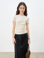 ZIQIAO 2025 Summer Women's Contour Stitch T-Shirt - Structured Round Neck Slim Fit Tee with Cool-Touch Yarn for Urban Explorer