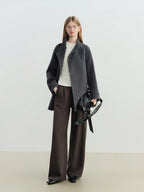 ZIQIAO 2025 New Arrival Chic Double Sided Camel Wool Blend Coat Elegant Short Jacket with College-Inspired Design Autumn Winter