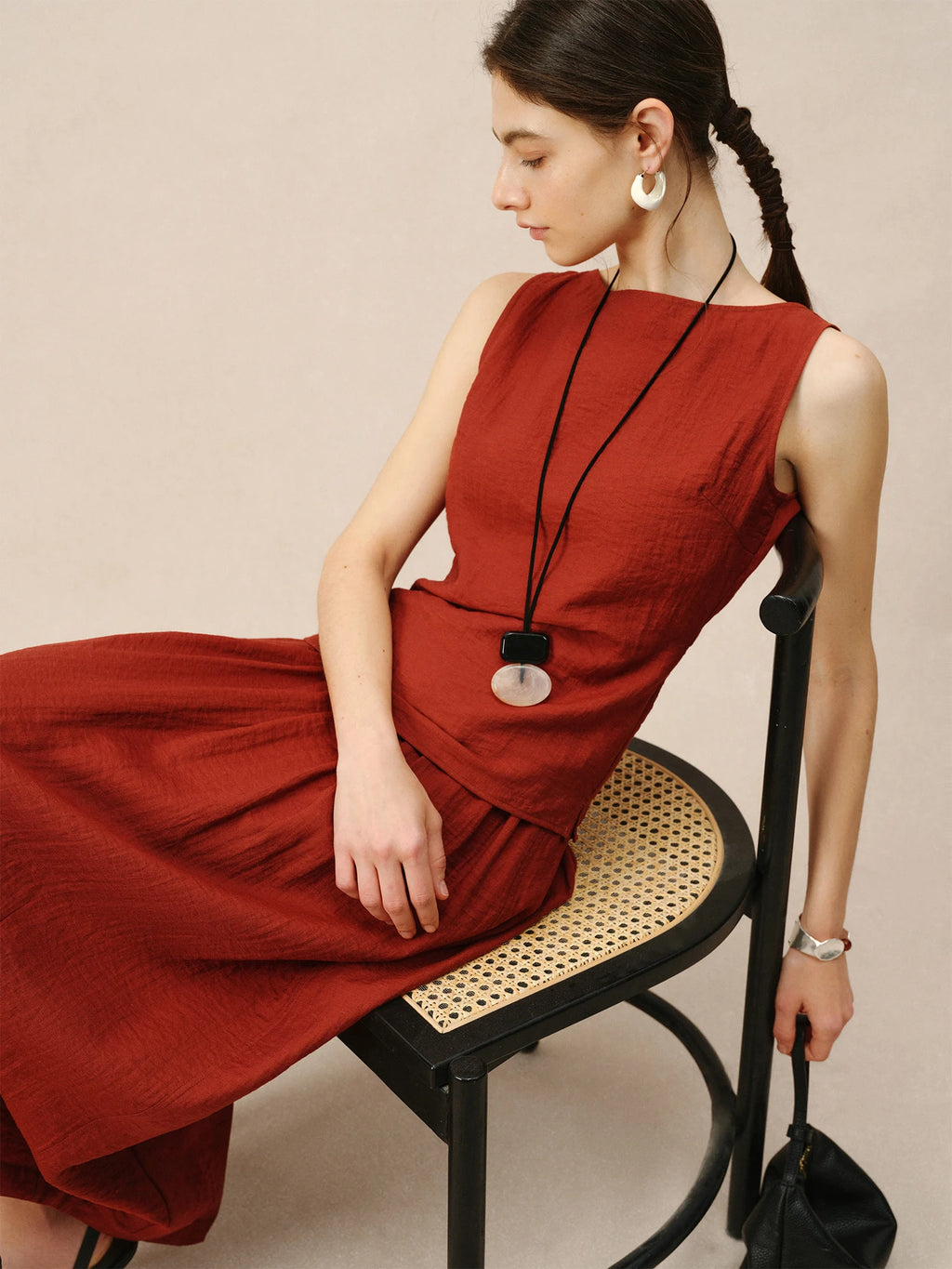 ZIQIAO 2025 Summer Petite Women Asian-Inspired Sleeveless Set - Flowy Blouson Skirt Tank Top Casual Outfit for Special Occasions