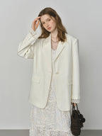 FSLE Design Sensitive French Women's Blazer with Lace Trim  2025 Autumn New Arrival White Suit Blazers 25FS13092
