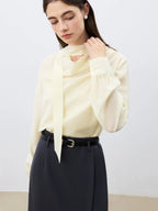 ZIQIAO Women Blouse+Vest Two Sets Office Lady Temperament 2025 Spring Light Yellow Long Sleeve Tops 23% Acetate Shirt 25ZQ91146