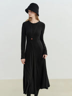 ZIQIAO 2025 Winter Women's Slim Fit Knit Dress - Round Neck Bodycon Little Black Dress Tummy Control Waist Elegant Mid-Length