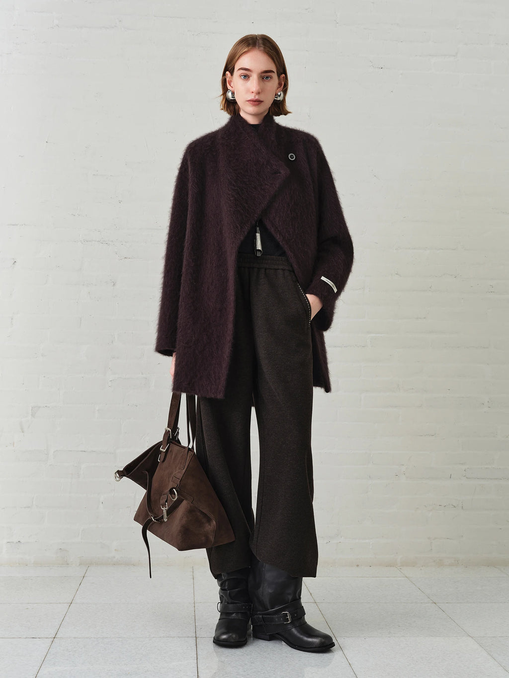 FSLE 2025 Winter Women's High Waist Wide Leg Pants for Office - Comfort Fit Straight Trousers Elastic Waist for Daily Casual