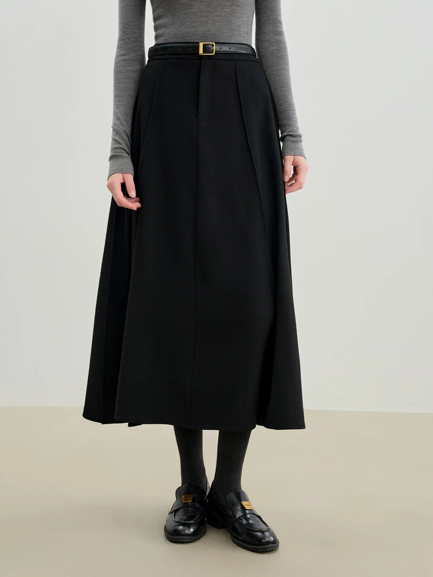 ZIQIAO 2025 Autumn Winter New Arrival Elegant 3D-Seamed Wool Draping Flared Umbrella-Style Skirt Stylish Half-Length Slim Skirts