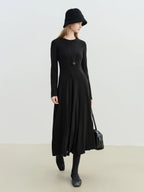 ZIQIAO 2025 Winter Women's Slim Fit Knit Dress - Round Neck Bodycon Little Black Dress Tummy Control Waist Elegant Mid-Length