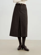 ZIQIAO 2025 Autumn Winter Women Retro Brown PU Leather Box Pleated Skirt - High Waist Midi Length A-Line Skirt for Casual