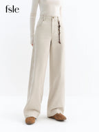 FSLE 2025 Winter Women's Vintage Washed Embroidered Banana Jeans Curved High Waist Wide Leg Trousers Slim Fit Retro Pants