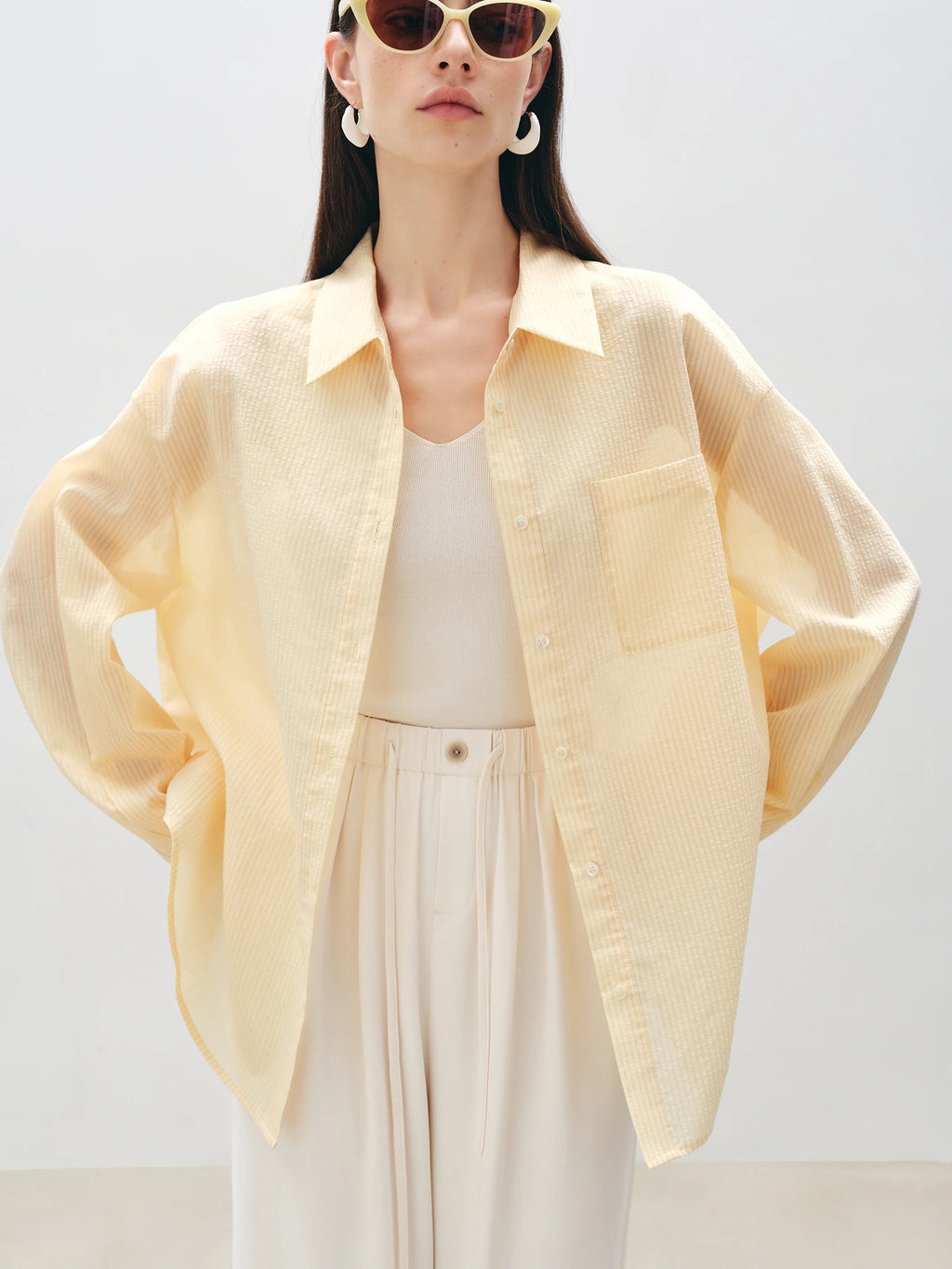 ZIQIAO Minimalist Style Loose Versatile Casual Shirt For Women 2025 Summer New Physical Sun Protection Vacation Top 25ZQ92169