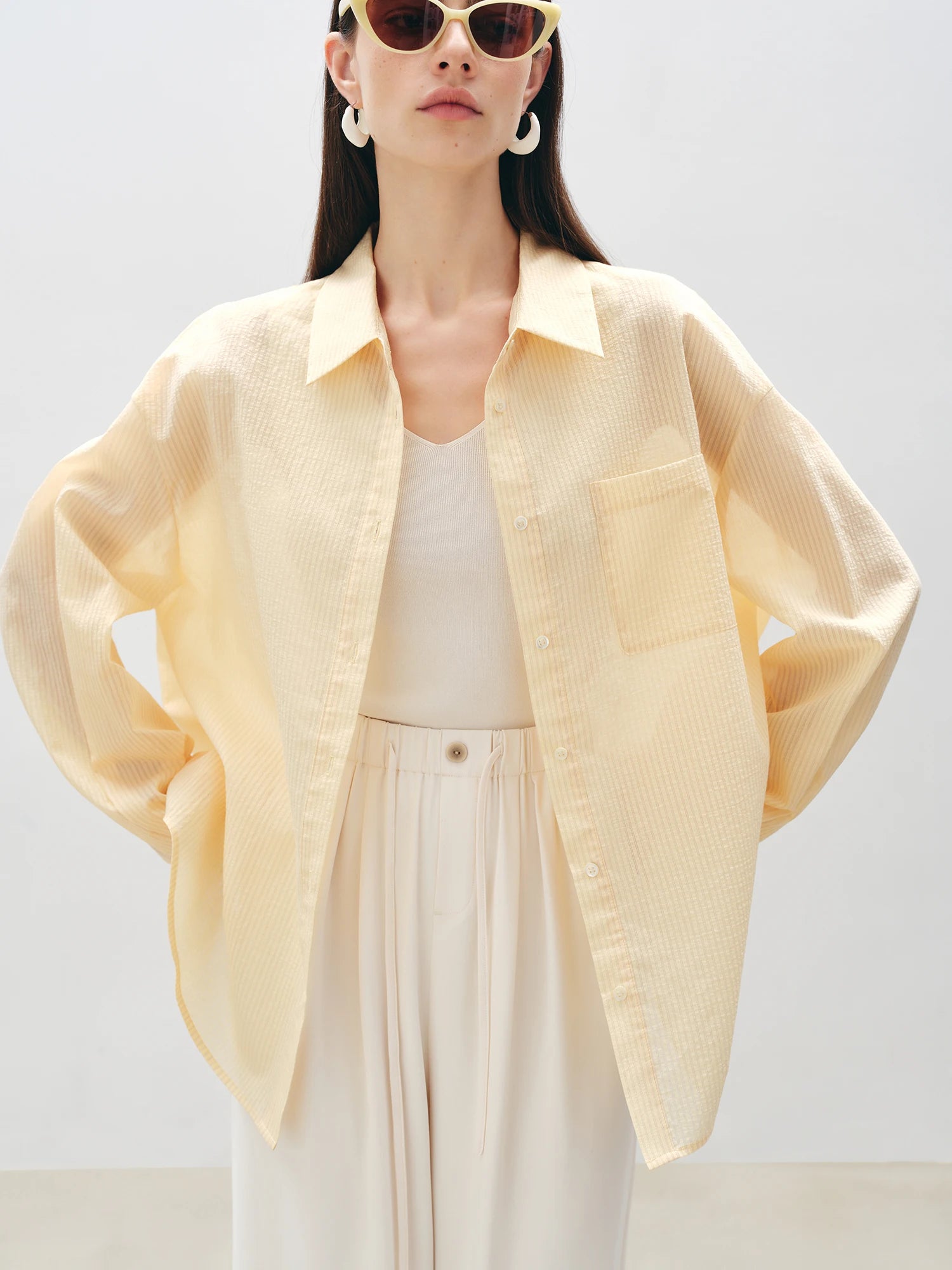 ZIQIAO Minimalist Style Loose Versatile Casual Shirt For Women 2025 Summer New Physical Sun Protection Vacation Top 25ZQ92169