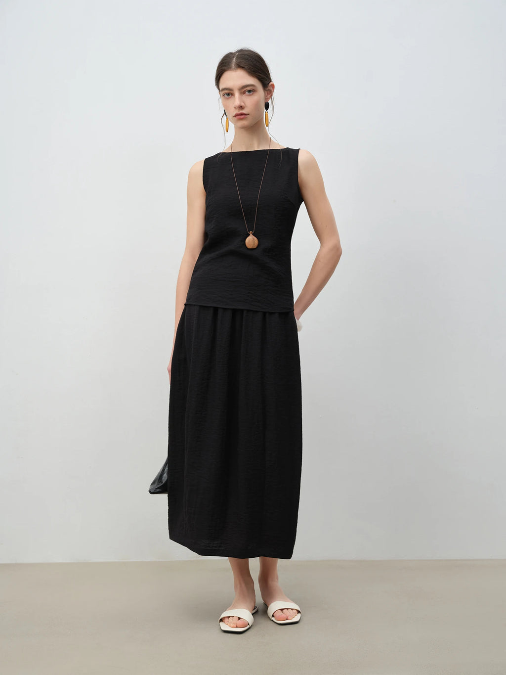 ZIQIAO 2025 Summer Petite Women Asian-Inspired Sleeveless Set - Flowy Blouson Skirt Tank Top Casual Outfit for Special Occasions