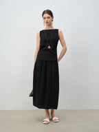 ZIQIAO 2025 Summer Petite Women Asian-Inspired Sleeveless Set - Flowy Blouson Skirt Tank Top Casual Outfit for Special Occasions