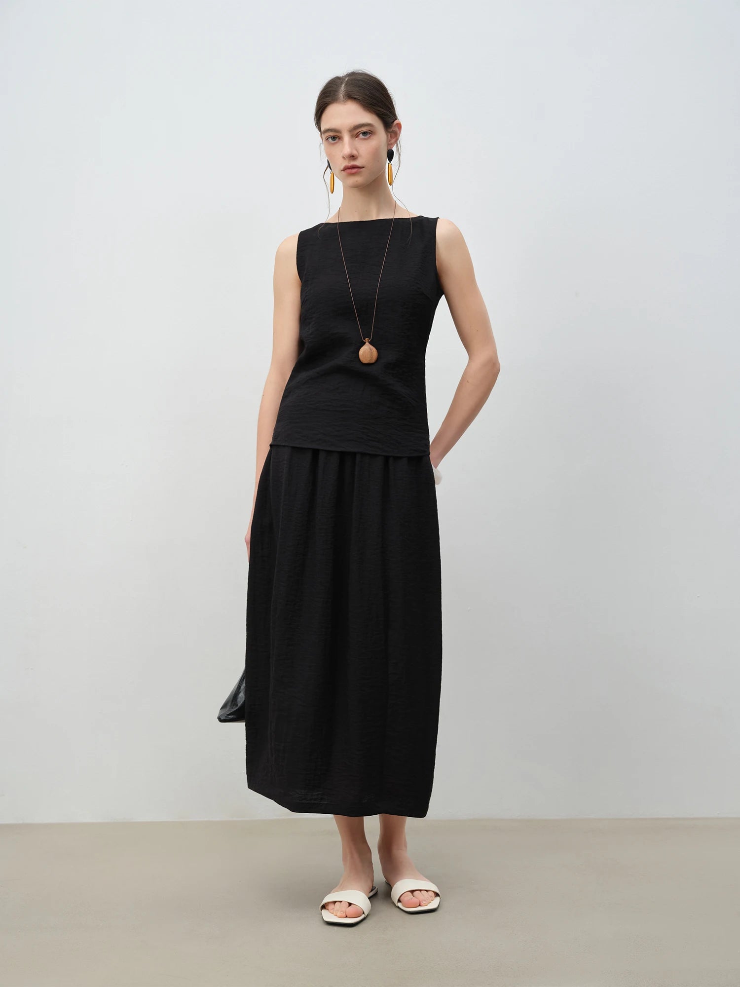 ZIQIAO 2025 Summer Petite Women Asian-Inspired Sleeveless Set - Flowy Blouson Skirt Tank Top Casual Outfit for Special Occasions