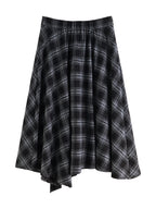 ZIQIAO 2025 Women's Retro Plaid A-Line Skirt - High Waist Flared Swing Midi Skirt with Pleated Detail for Office Casual