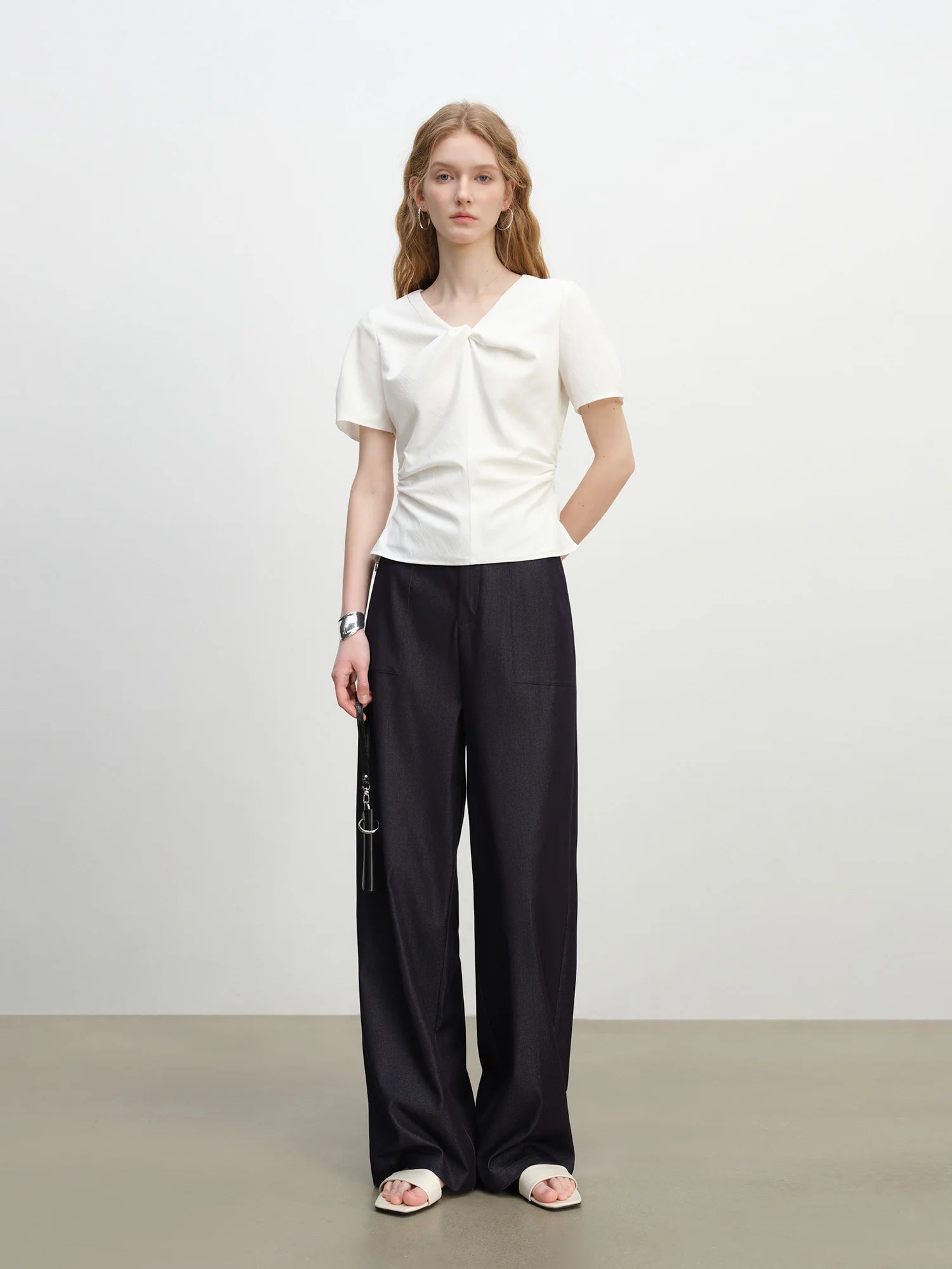 ZIQIAO 2025 Summer Women's Wide-Leg Textured Pants - Fluid Drape & Floor-Length Slimming Silhouette 25ZQ92271