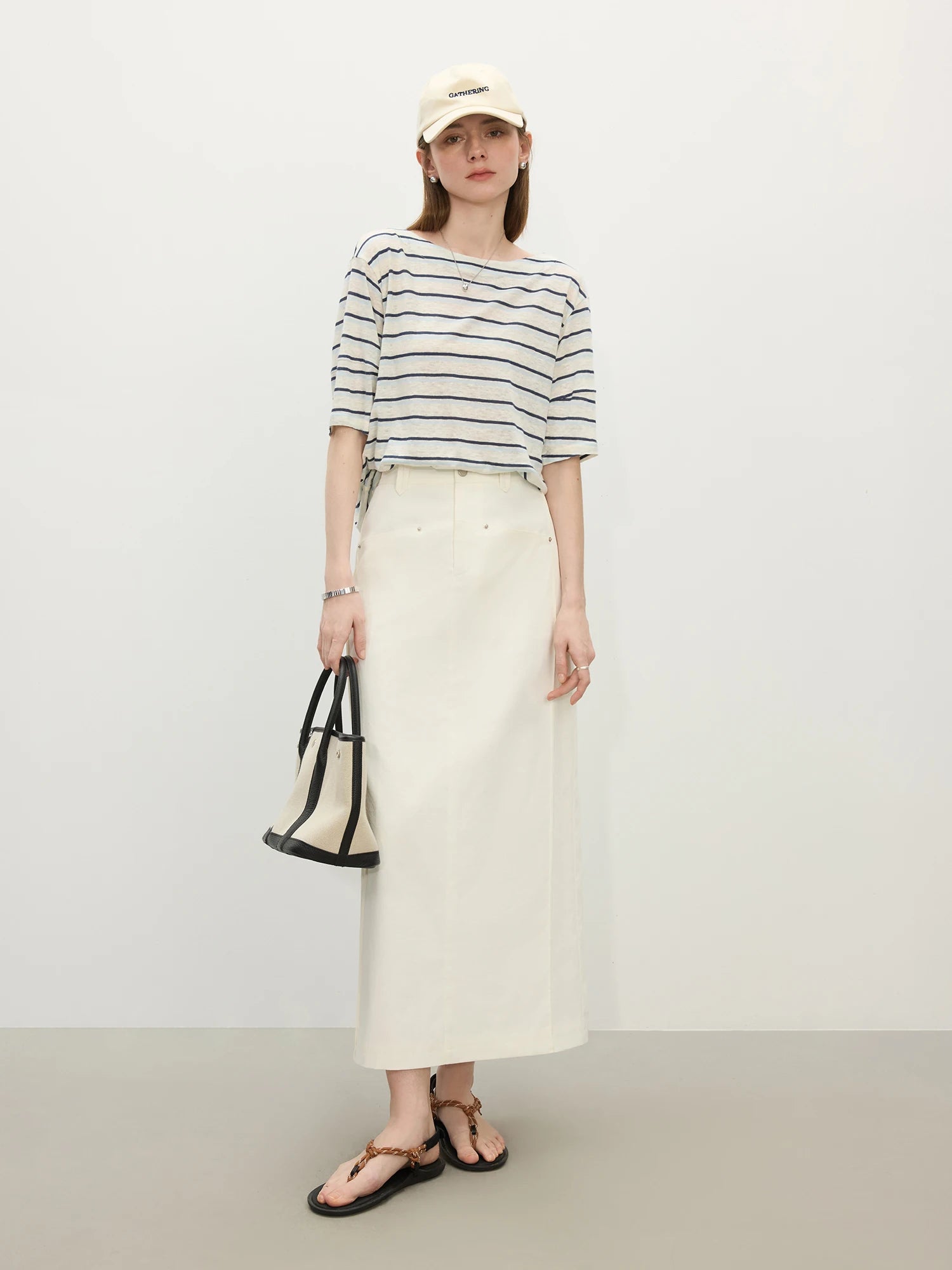 FSLE 2025 Summer Women's Linen Midi Skirt - UPF50+ High-Waisted Straight Cut Office & Professional Occasions Breathable Skirts