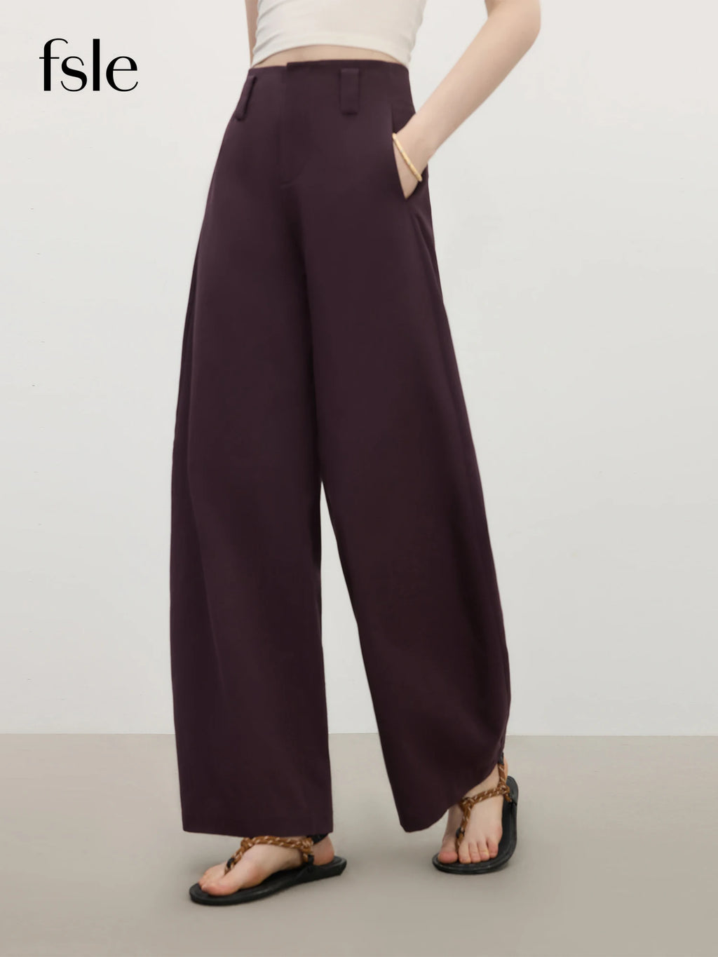 FSLE Casual Wide-leg Pants for Women 2025 Summer New Arrival Design Dark Purple Chic Pants 25FS12838