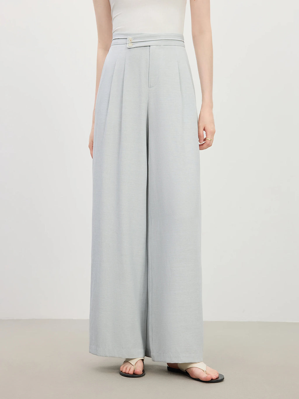 FSLE Women Casual Relaxed Linen Blend High-waisted Wide-leg Straight-leg Pants New Summer 2025 Pants 25FS12748