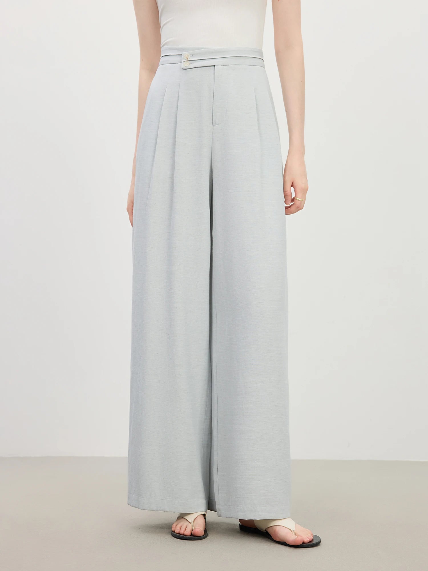 FSLE Women Casual Relaxed Linen Blend High-waisted Wide-leg Straight-leg Pants New Summer 2025 Pants 25FS12748