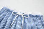 ZIQIAO New Arrival for 2025 Petite Women High-Waisted Blue Striped Pleated Mini A-Line Skirt 25ZQ92312